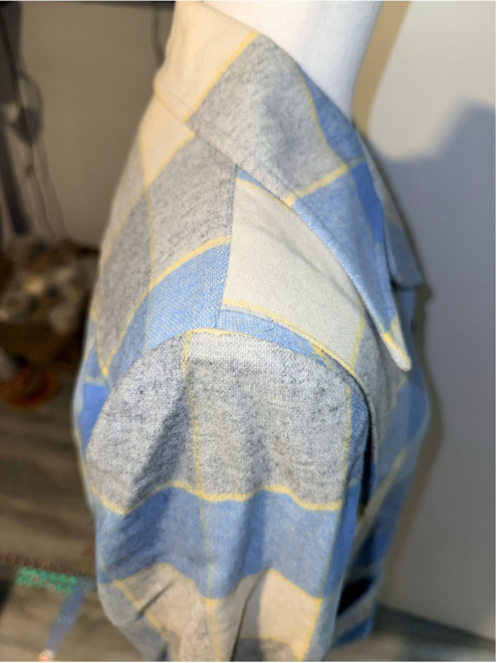 Vintage 1950s Pendleton Womens '49er Wool Jacket Plaid Gray Yellow Blue Padded S - Picture 5 of 12